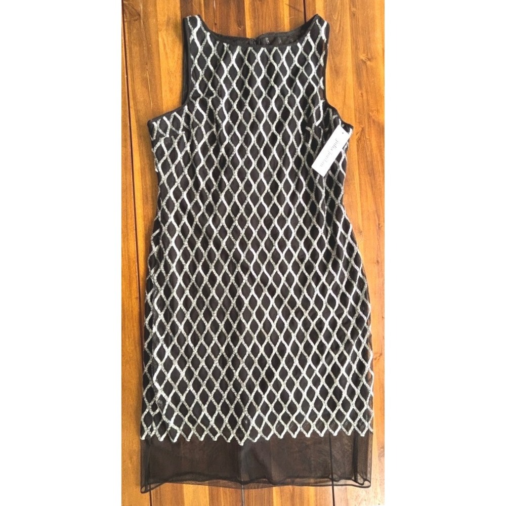 Julia Jordan Black‎ Silver Sequin Mesh Overlay Dress Sleeveless Cocktail, 12 NWT